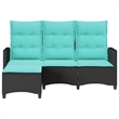 vidaXL L-Shaped Reclining Patio Sofa w/ Cushions in Turquoise/Black Poly Rattan