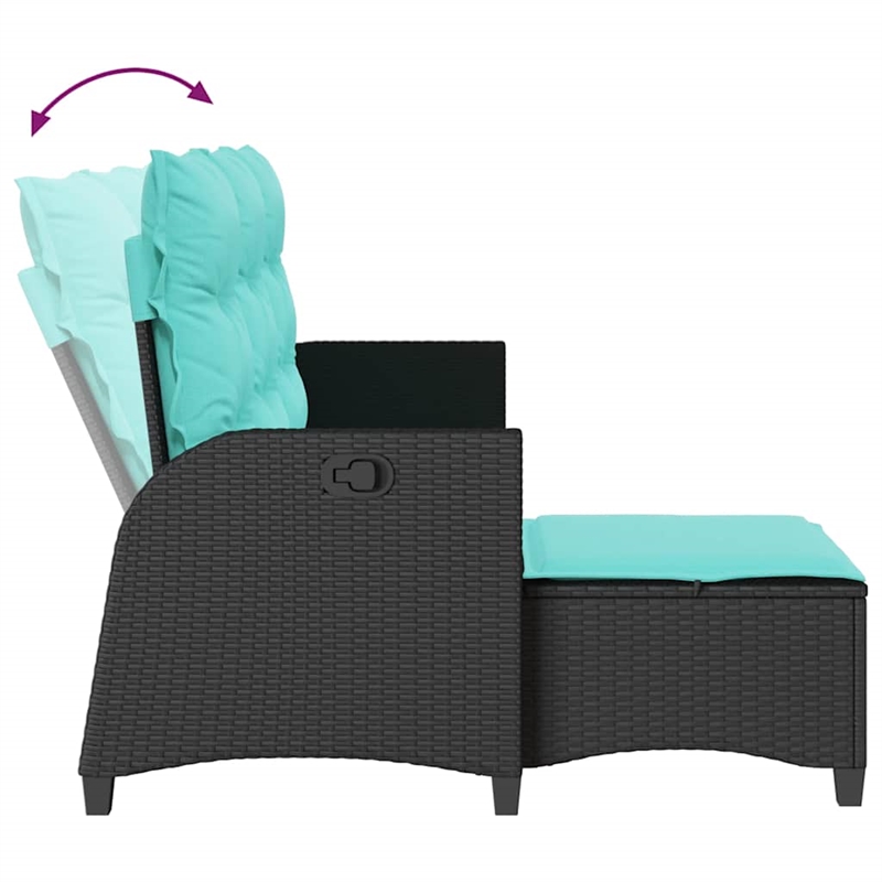 vidaXL L-Shaped Reclining Patio Sofa w/ Cushions in Turquoise/Black Poly Rattan