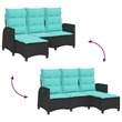 vidaXL L-Shaped Reclining Patio Sofa w/ Cushions in Turquoise/Black Poly Rattan