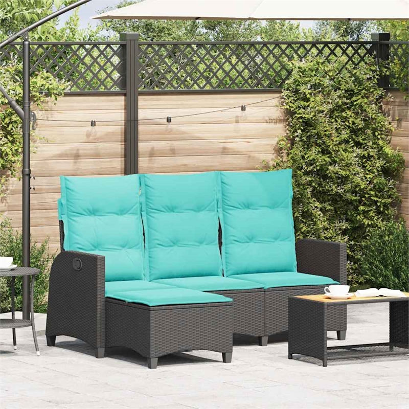 vidaXL L-Shaped Reclining Patio Sofa w/ Cushions in Turquoise/Black Poly Rattan