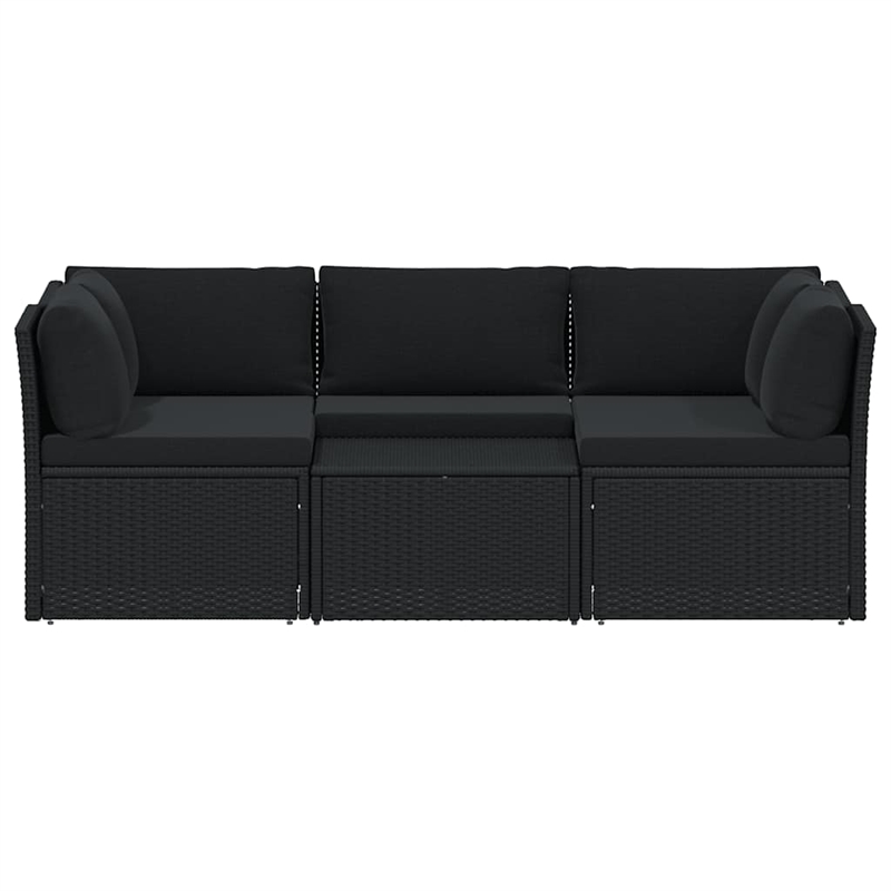 vidaXL Standard Poly Rattan And Powder-Coated Steel Sofa Set in Black
