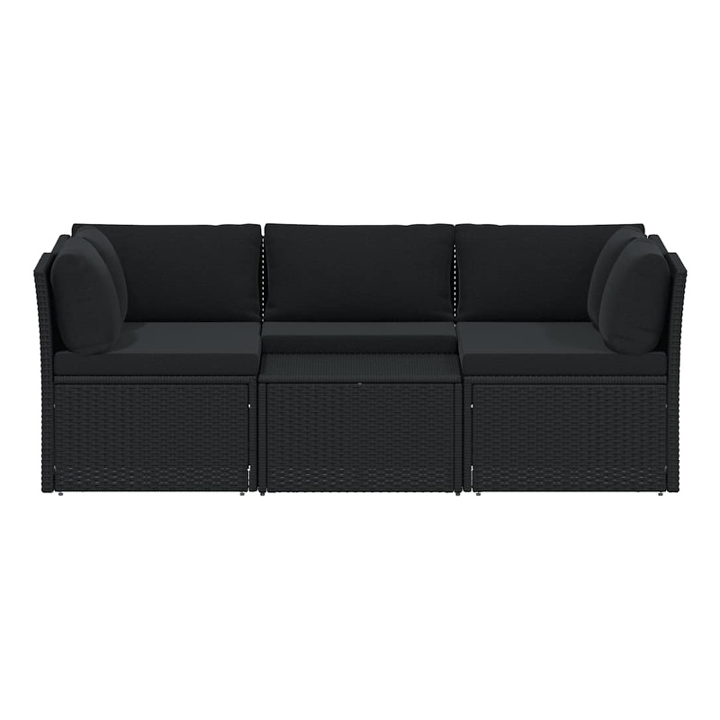 vidaXL Standard Poly Rattan And Powder-Coated Steel Sofa Set in Black