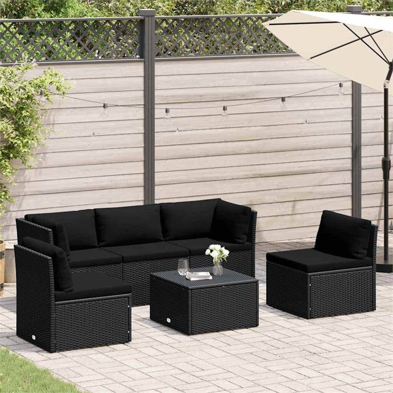vidaXL Standard Poly Rattan And Powder-Coated Steel Sofa Set in Black