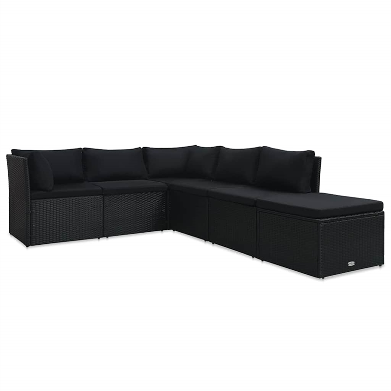 vidaXL Standard Poly Rattan And Powder-Coated Steel Sofa Set in Black