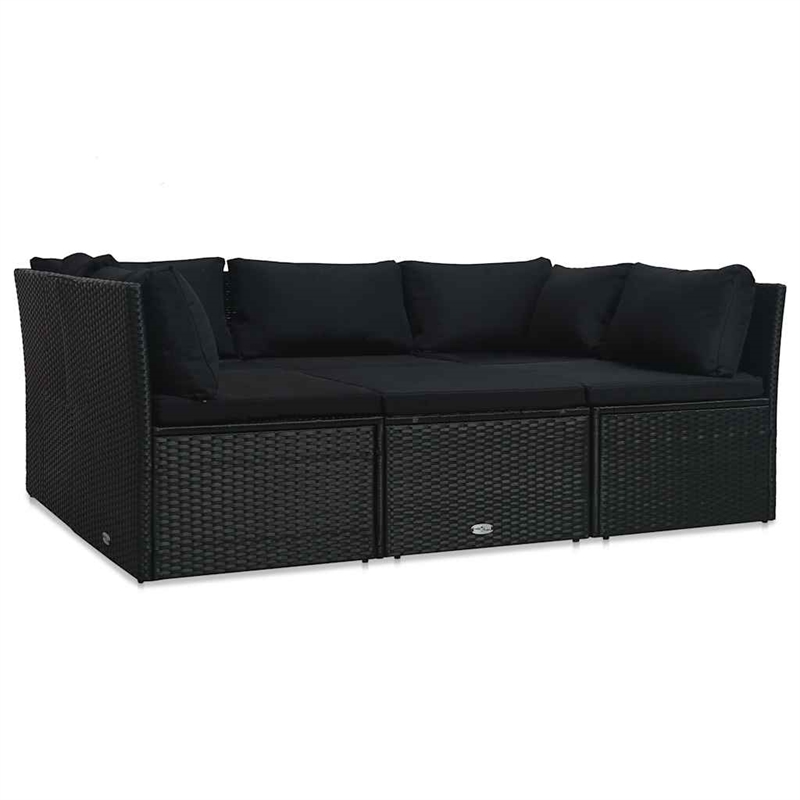 vidaXL Standard Poly Rattan And Powder-Coated Steel Sofa Set in Black