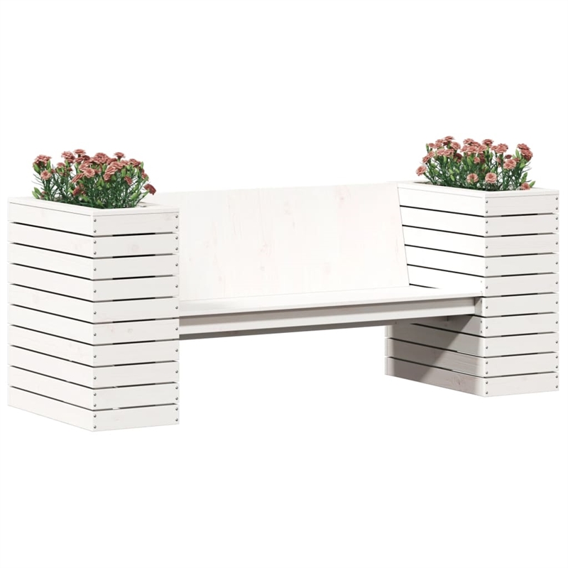 vidaXL Medium Solid Pine Wood Planter Bench in White