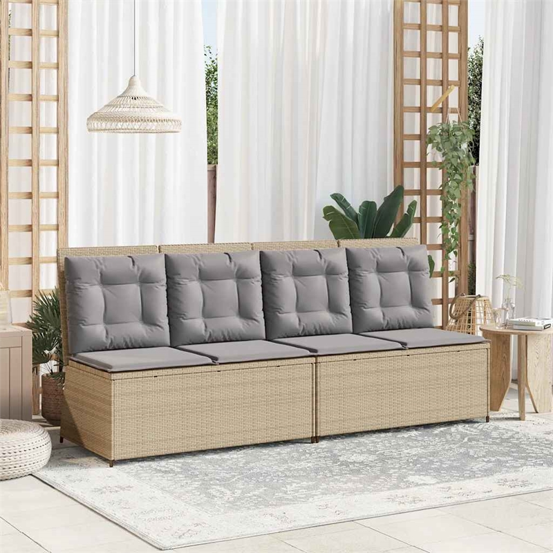 vidaXL PE Rattan Powder-Coated Steel & Polyester Reclining Patio Bench in Beige