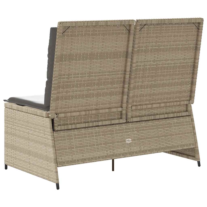 vidaXL PE Rattan Powder-Coated Steel & Polyester Reclining Patio Bench in Beige