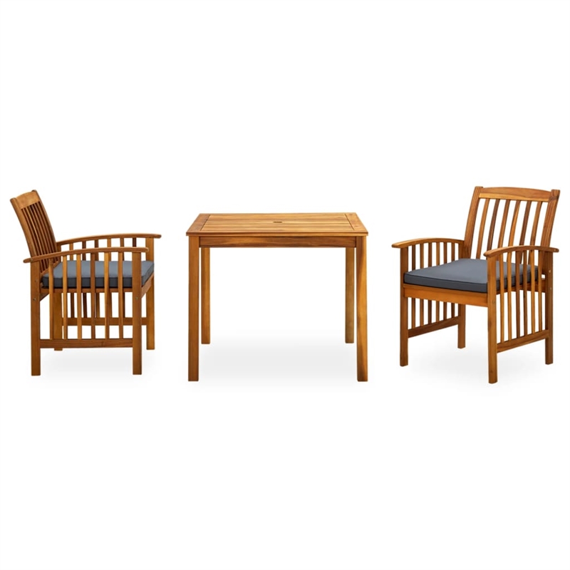 vidaXL Garden Dining Set Natural Wood/Dark Gray Cushions