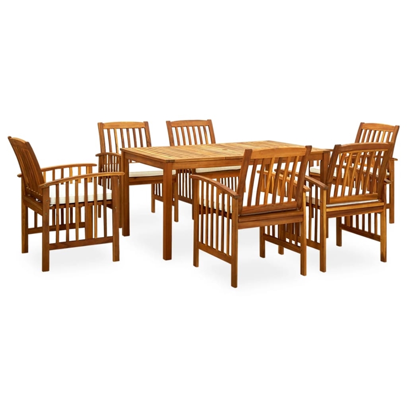 vidaXL Garden Dining Set Cream White Cushions/Natural Acacia Wood