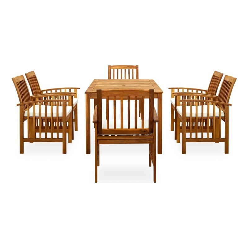 vidaXL Garden Dining Set Cream White Cushions/Natural Acacia Wood