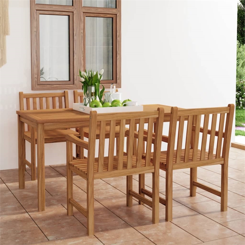 vidaXL 5 Piece Solid Teak Wood Durable Garden Dining Set in Brown