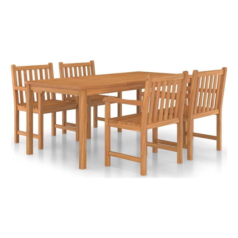 vidaXL 5 Piece Solid Teak Wood Durable Garden Dining Set in Brown