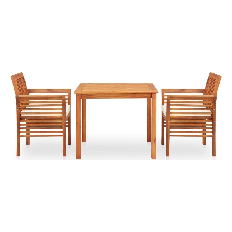 vidaXL Solid Acacia Wood 3 Piece Outdoor Dining Set in Brown Frame