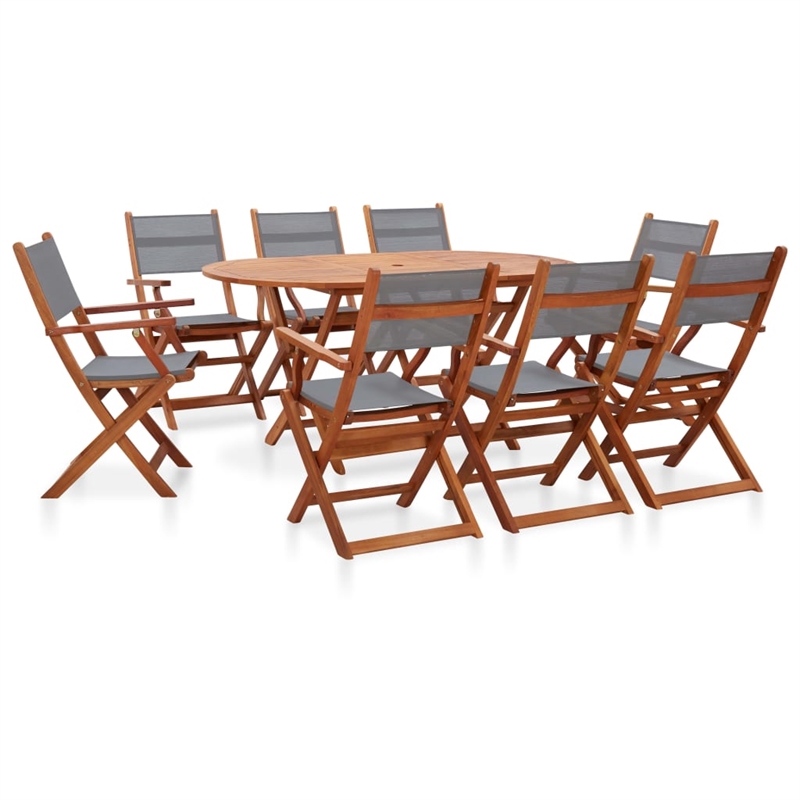 vidaXL Dining Set in Gray Solid Eucalyptus Wood and Textilene Large