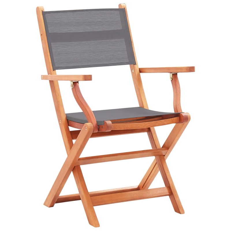 vidaXL Dining Set in Gray Solid Eucalyptus Wood and Textilene Large