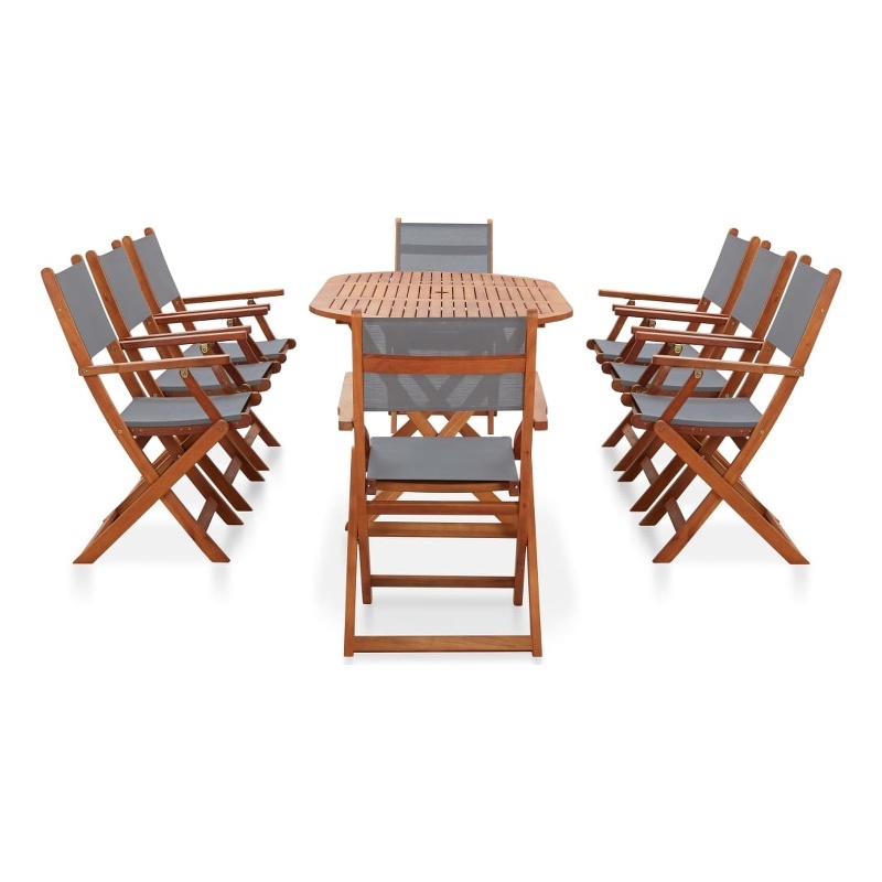 vidaXL Dining Set in Gray Solid Eucalyptus Wood and Textilene Large