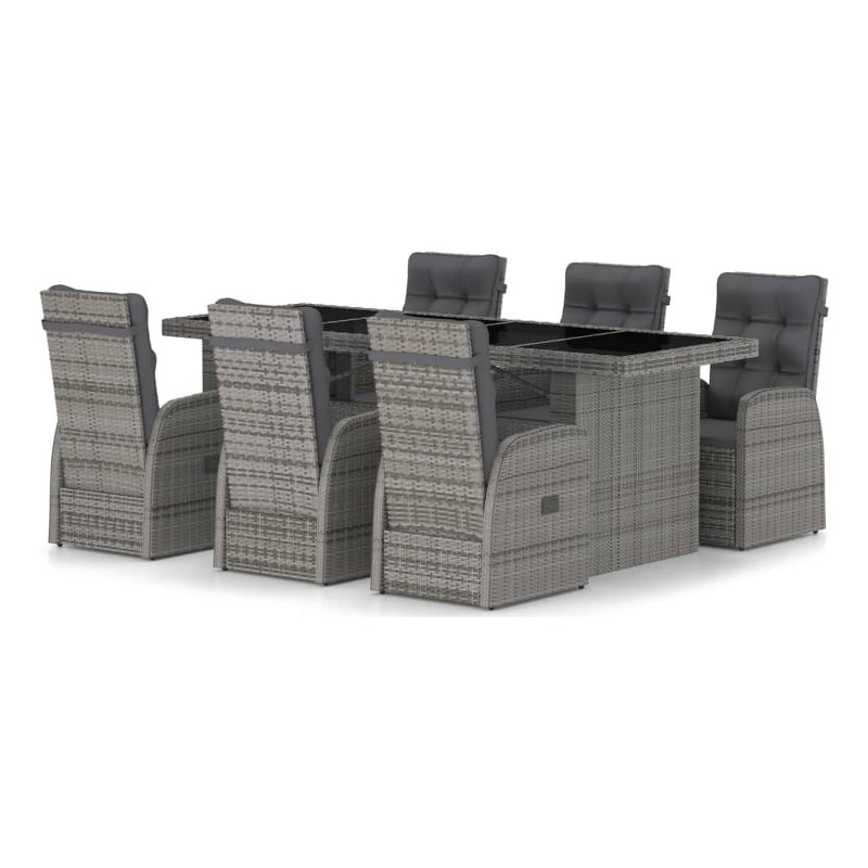 vidaXL Outdoor Dining Set in Gray Poly Rattan/Powder-Coated Steel/Glass