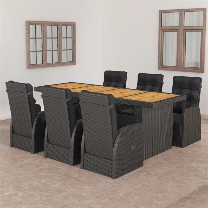 vidaXL Outdoor Dining Set in Black/Natural Wood
