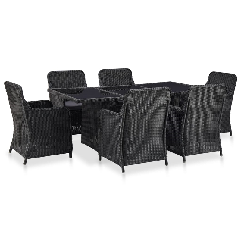 vidaXL Outdoor Dining Set in Black and Dark Gray Half Round Poly Rattan