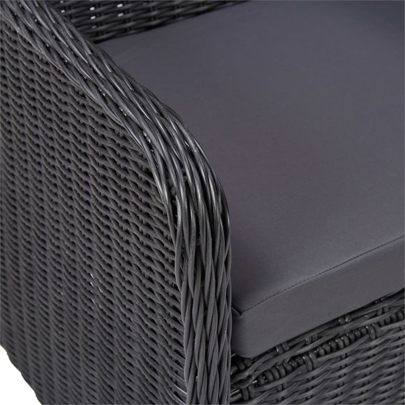 vidaXL Outdoor Dining Set in Black and Dark Gray Half Round Poly Rattan