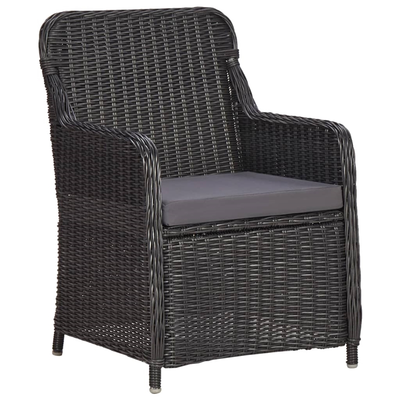 vidaXL Outdoor Dining Set in Black and Dark Gray Half Round Poly Rattan