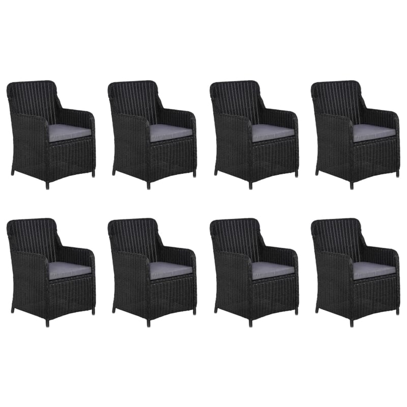 vidaXL Dining Set in Black PE Rattan/Glass/Powder-Coated Steel Large