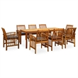 vidaXL Garden Dining Set Light in Brown Solid Acacia Wood Large