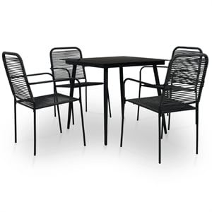 vidaXL Cotton Rope/Powder-Coated Steel/Tempered Glass Dining Set in Black