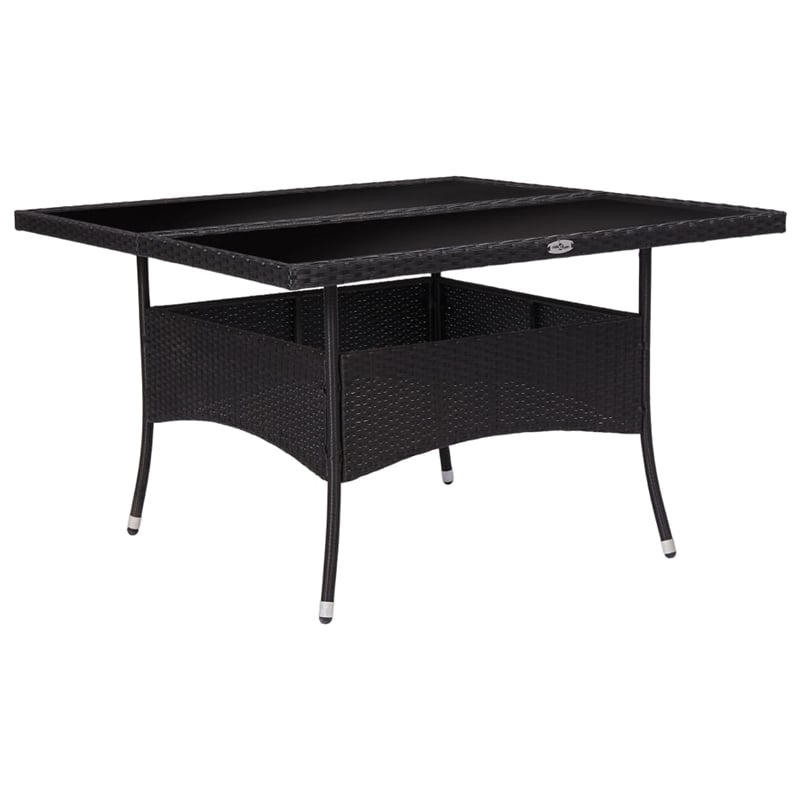 vidaXL Garden Dining Set in Black Poly Rattan/Steel/Glass/Fabric Large