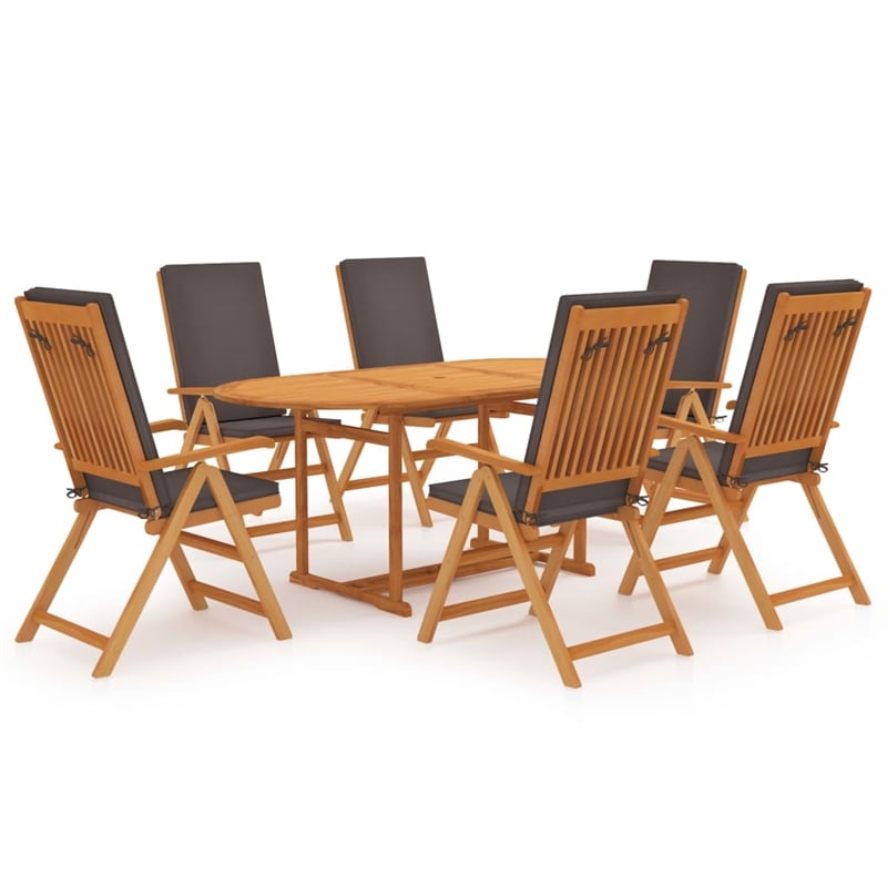 vidaXL Garden Dining Set in Gray Cushions/Natural Teak Wood