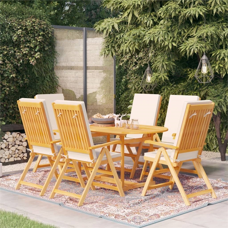 vidaXL Garden Dining Set in Cream White/Teak