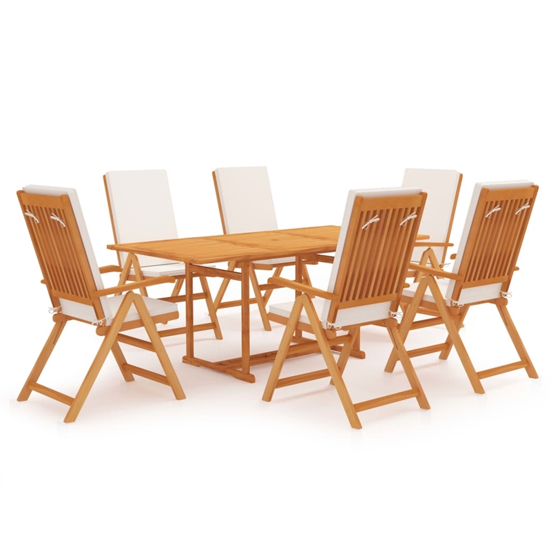 vidaXL Garden Dining Set Cream White Teak Wood/Fabric Polyester