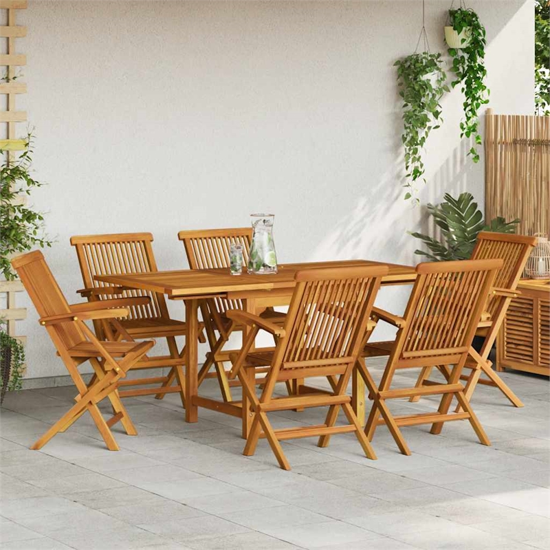 vidaXL Solid Teak Wood Medium Extendable Garden Dining Set in Warm Brown
