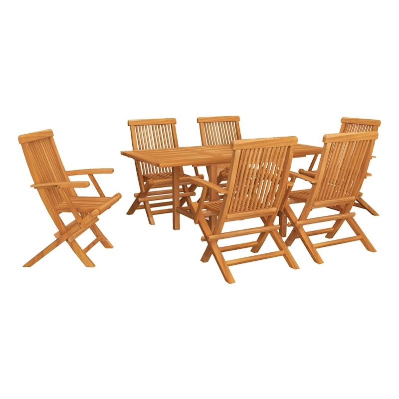 vidaXL Solid Teak Wood Medium Extendable Garden Dining Set in Warm Brown