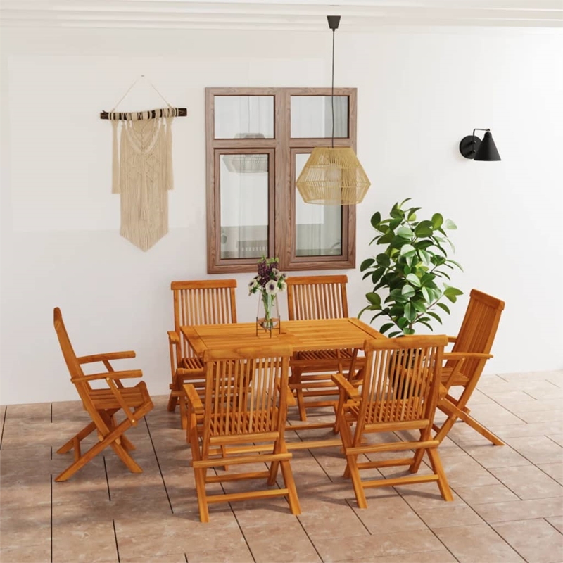 vidaXL Solid Teak Wood Medium Foldable Garden Dining Set in Warm Brown
