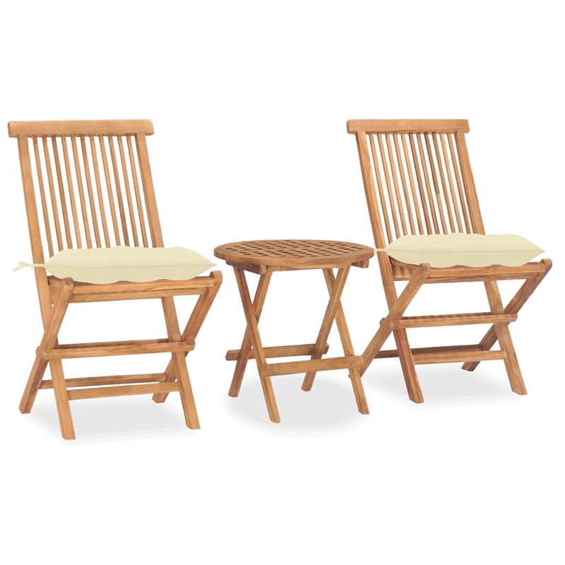 vidaXL Teak Wood/Polyester 3 Piece Outdoor Dining Set Cream White