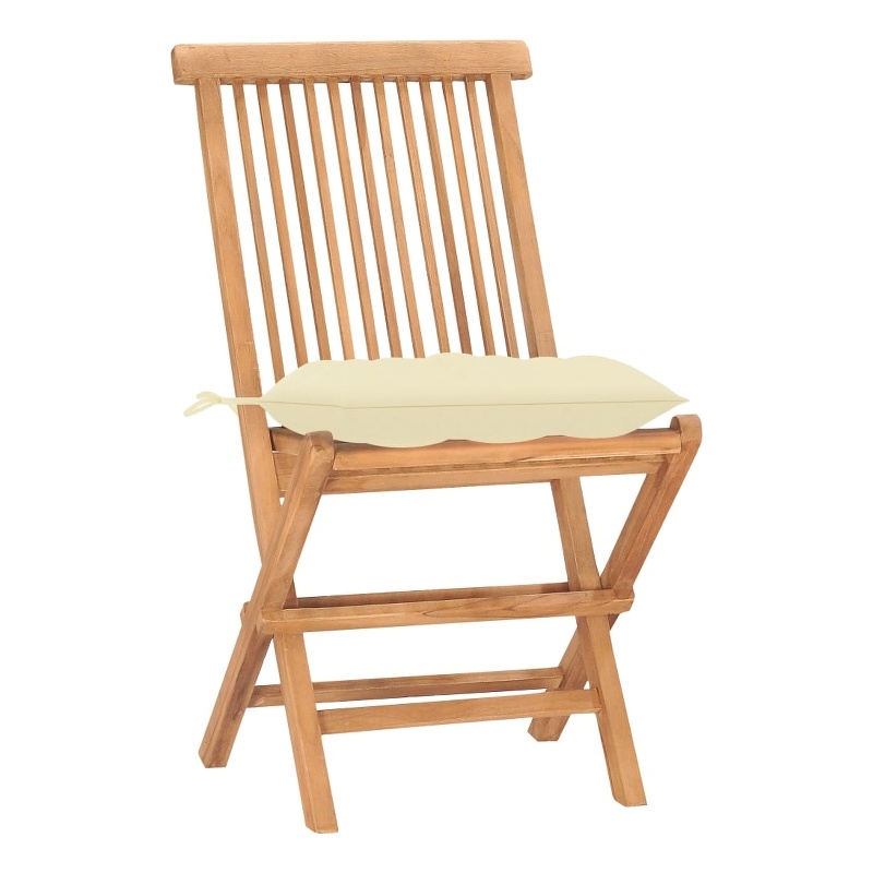 vidaXL Teak Wood/Polyester 3 Piece Outdoor Dining Set Cream White