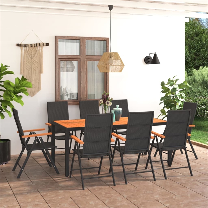vidaXL Aluminum Large Height-Adjustable Dining Set in Black/Brown
