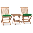 vidaXL Patio Dining Set in Natural Wood/Green Cushion - Set Of 2
