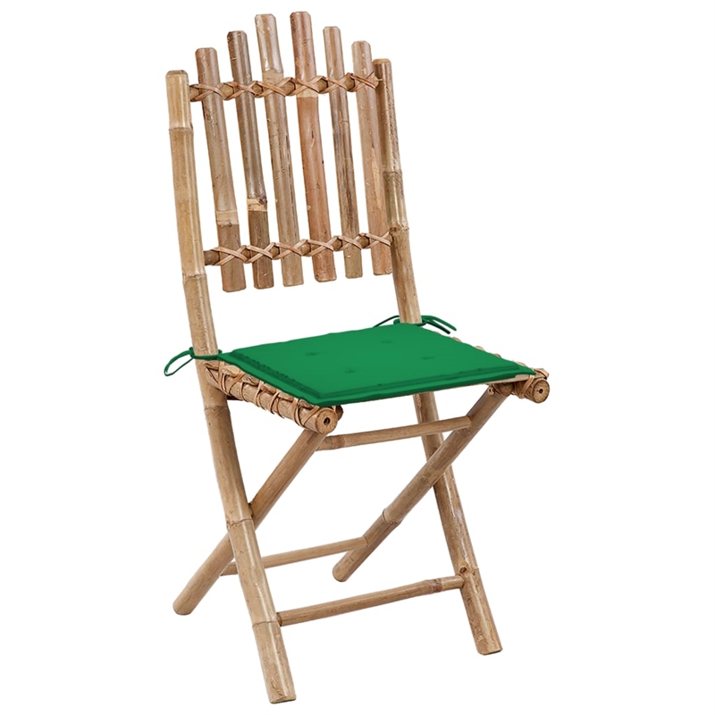 vidaXL Patio Dining Set Natural Bamboo/Green Cushion - Set of 4