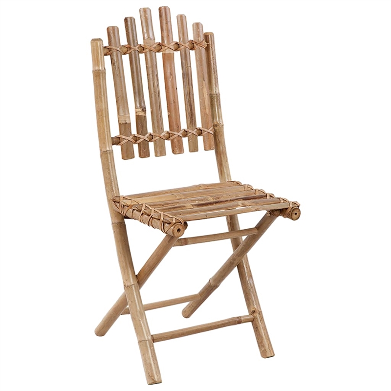 vidaXL Patio Dining Set Natural Bamboo/Green Cushion - Set of 4