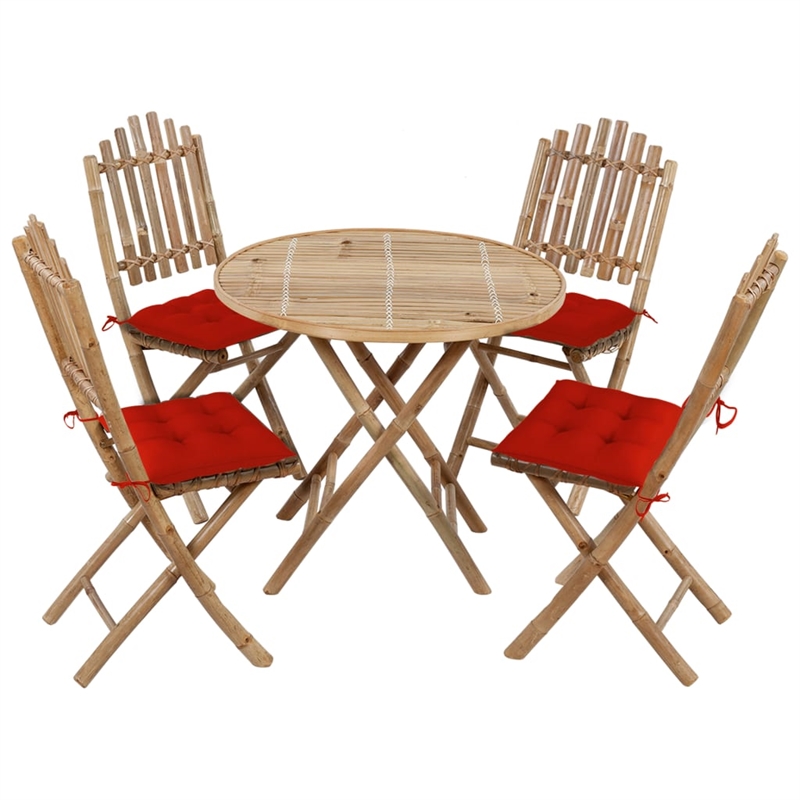 vidaXL Patio Dining Set Bamboo Bamboo/Polyester Medium - Set of 4