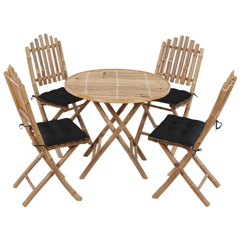 vidaXL Patio Dining Set Natural Bamboo Bamboo/Polyester - Set of 4