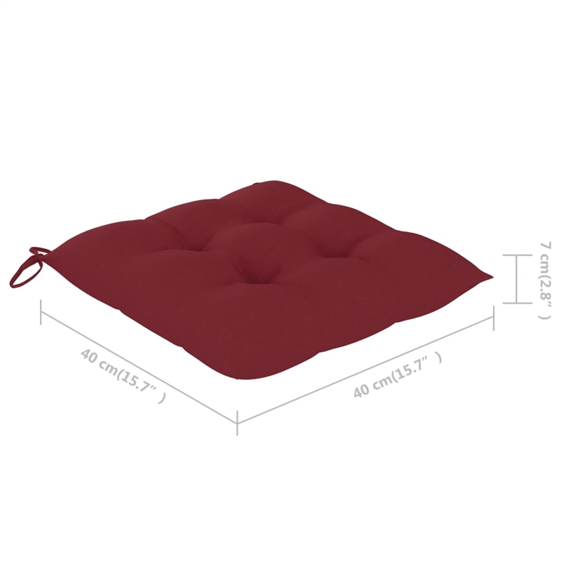 vidaXL Patio Dining Set Wine Red Cushion/Natural Bamboo - Set of 4