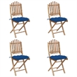 vidaXL Patio Dining Set Bamboo Color/Blue Cushions - Set of 4