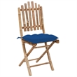 vidaXL Patio Dining Set Bamboo Color/Blue Cushions - Set of 4