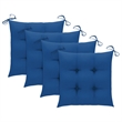 vidaXL Patio Dining Set Bamboo Color/Blue Cushions - Set of 4