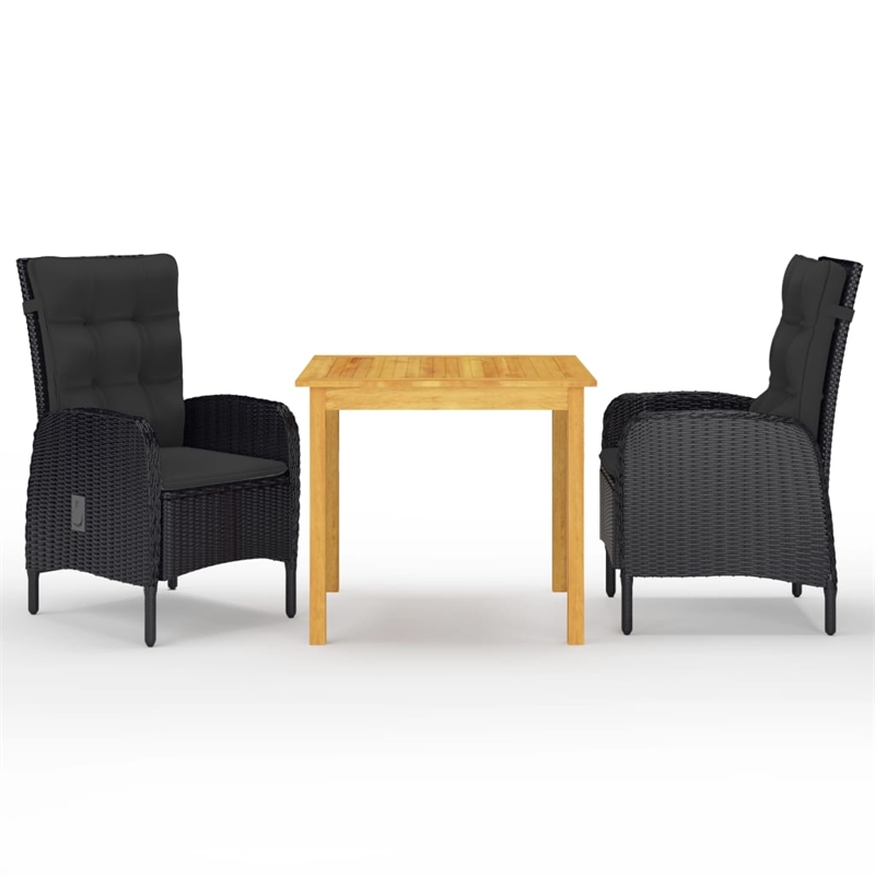 vidaXL Dining Set in Black Solid Acacia Wood 3 Piece Set Dining Set