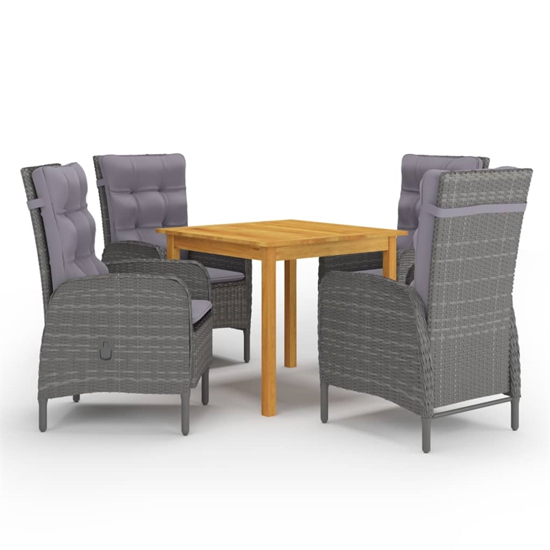 vidaXL Garden Dining Set in Gray Solid Acacia Wood/PE Rattan/Steel Medium